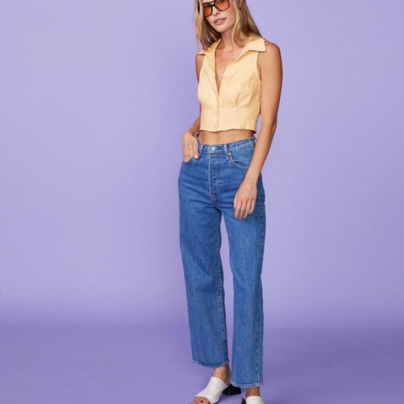 MONROW Linen Sleeveless Button Down Sand - Picture 3 of 5